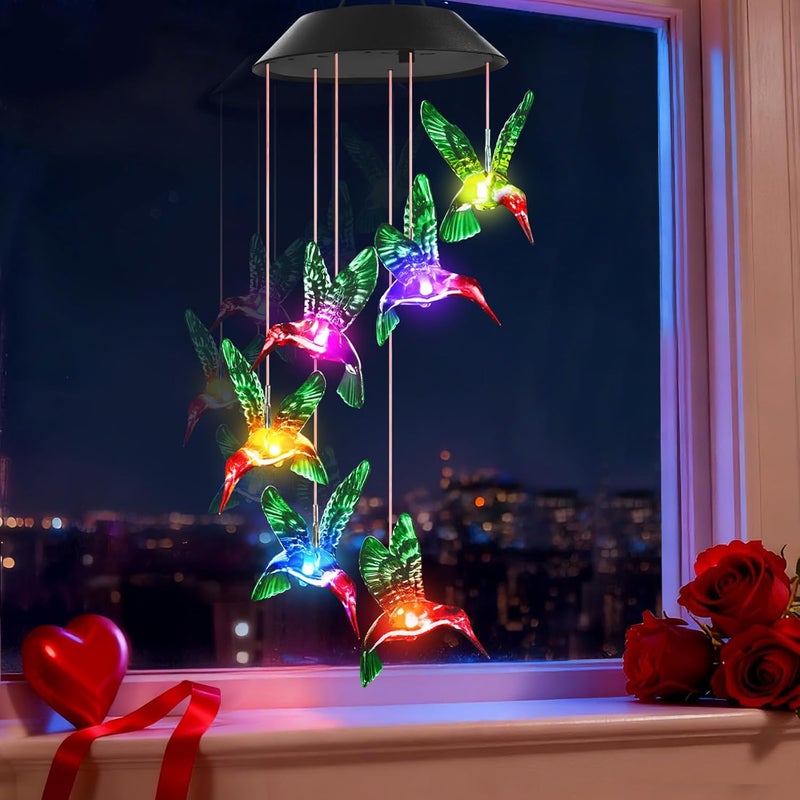 Winzwon Valentines Day Gifts for Her Mom Grandma, Mother Birthday Gardening Hummingbird Gifts for Women, Wind Chimes Solar Lights Outdoor Decor for Garden Patio Yard Porch - Image 1